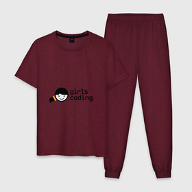 Мужская пижама хлопок с принтом Girls Coding в Новосибирске, 100% хлопок | брюки и футболка прямого кроя, без карманов, на брюках мягкая резинка на поясе и по низу штанин
 | admin | coding | girls | it | programmer | айти | ит | программист | сисадмин
