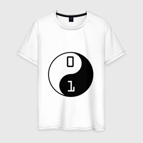Мужская футболка хлопок с принтом Инь-Ян Кодинг в Тюмени, 100% хлопок | прямой крой, круглый вырез горловины, длина до линии бедер, слегка спущенное плечо. | admin | it | инь ян | ит | код | кодинг | программист | сисадмин