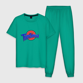 Мужская пижама хлопок с принтом Tune Squad , 100% хлопок | брюки и футболка прямого кроя, без карманов, на брюках мягкая резинка на поясе и по низу штанин
 | space jam | squad | иллюстрация | космический джем | логотип