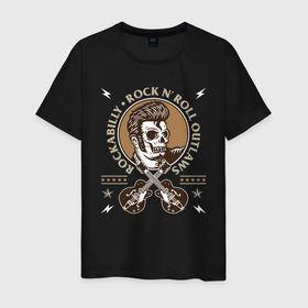 Мужская футболка хлопок с принтом Элвис Пресли Rock n roll в Новосибирске, 100% хлопок | прямой крой, круглый вырез горловины, длина до линии бедер, слегка спущенное плечо. | rock n roll | гитары | рок | рокер | рокнрол | рокнролл | череп | элвис пресли