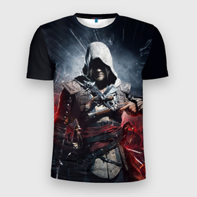 Мужская футболка 3D Slim с принтом Assassins Creed 4: Black Flag в Екатеринбурге, 100% полиэстер с улучшенными характеристиками | приталенный силуэт, круглая горловина, широкие плечи, сужается к линии бедра | black flag | игра | кенуэй | черный флаг | эдвард