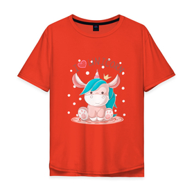 Мужская футболка хлопок Oversize с принтом Я люблю единорога в Новосибирске, 100% хлопок | свободный крой, круглый ворот, “спинка” длиннее передней части | horse | kawaii | unikorn | единорог | единорожка | конь | лошадь | пони | радуга | рог | цветной