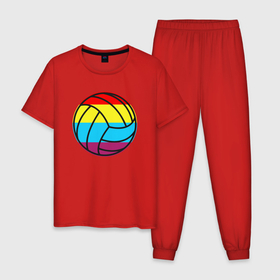 Мужская пижама хлопок с принтом Color Ball в Екатеринбурге, 100% хлопок | брюки и футболка прямого кроя, без карманов, на брюках мягкая резинка на поясе и по низу штанин
 | Тематика изображения на принте: ball | beach | game | sport | volley | volleyball | волейбол | волейболист | волейболистка | гол | игра | игрок | мяч | площадка | пляж | пляжный | победа | сетка | спорт | тренер | чемпион