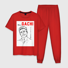 Мужская пижама хлопок с принтом гачимучи в Белгороде, 100% хлопок | брюки и футболка прямого кроя, без карманов, на брюках мягкая резинка на поясе и по низу штанин
 | gachi | gachimuchi | гачимучи | япония