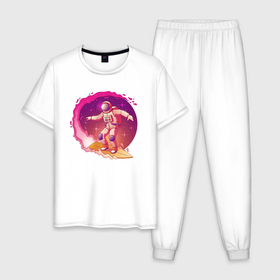 Мужская пижама хлопок с принтом Космическая одиссея в Новосибирске, 100% хлопок | брюки и футболка прямого кроя, без карманов, на брюках мягкая резинка на поясе и по низу штанин
 | астронавт | галактика | иллюстрация | серфинг | хобби