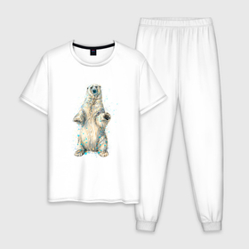 Мужская пижама хлопок с принтом Белый медведь в Курске, 100% хлопок | брюки и футболка прямого кроя, без карманов, на брюках мягкая резинка на поясе и по низу штанин
 | bear | grizzly | kuma | белый | гриззли | гризли | грозный | крутой | медведь | медвежонок | мишка