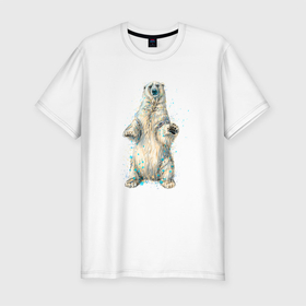 Мужская футболка хлопок Slim с принтом Белый медведь в Кировске, 92% хлопок, 8% лайкра | приталенный силуэт, круглый вырез ворота, длина до линии бедра, короткий рукав | bear | grizzly | kuma | белый | гриззли | гризли | грозный | крутой | медведь | медвежонок | мишка