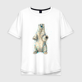 Мужская футболка хлопок Oversize с принтом Белый медведь в Кировске, 100% хлопок | свободный крой, круглый ворот, “спинка” длиннее передней части | Тематика изображения на принте: bear | grizzly | kuma | белый | гриззли | гризли | грозный | крутой | медведь | медвежонок | мишка