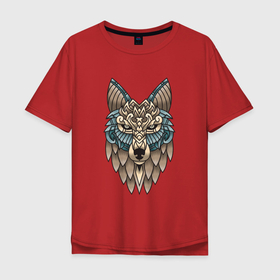 Мужская футболка хлопок Oversize с принтом Волк орнамент в Екатеринбурге, 100% хлопок | свободный крой, круглый ворот, “спинка” длиннее передней части | lone | ornament | predator | wolf | волк | волки | животное | орнамент | хищник