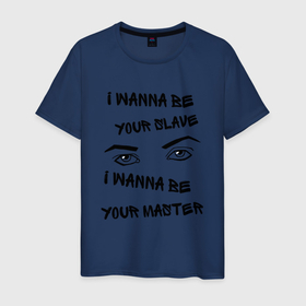 Мужская футболка хлопок с принтом I Wanna Be Your Slave в Новосибирске, 100% хлопок | прямой крой, круглый вырез горловины, длина до линии бедер, слегка спущенное плечо. | Тематика изображения на принте: damiano david | eyes | вокалист | глаза | дамиано давид | манескин