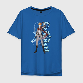 Мужская футболка хлопок Oversize с принтом GENSHIN IMPACT (Tartaglia) в Санкт-Петербурге, 100% хлопок | свободный крой, круглый ворот, “спинка” длиннее передней части | Тематика изображения на принте: anime | game | genshin | genshin impact | impact | tartaglia | аниме | игра | тарталья