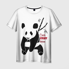 Мужская футболка 3D с принтом Панда и сон , 100% полиэфир | прямой крой, круглый вырез горловины, длина до линии бедер | животные | звери | лень | медведь | отдых | панда | природа | сон | усталость
