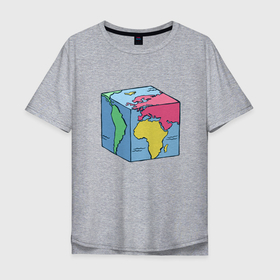 Мужская футболка хлопок Oversize с принтом Квадратный глобус земли в Тюмени, 100% хлопок | свободный крой, круглый ворот, “спинка” длиннее передней части | Тематика изображения на принте: art | cube | cubic | earth | europe | funny | globe | globus | humor | illustration | map | south america | америка | арт | африка | евразия | европа | земля | иллюстрация | карта | континенты | кубизм | кубическая карта | планета | прикол