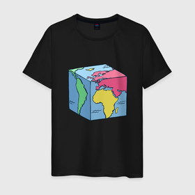 Мужская футболка хлопок с принтом Квадратный глобус земли в Кировске, 100% хлопок | прямой крой, круглый вырез горловины, длина до линии бедер, слегка спущенное плечо. | art | cube | cubic | earth | europe | funny | globe | globus | humor | illustration | map | south america | америка | арт | африка | евразия | европа | земля | иллюстрация | карта | континенты | кубизм | кубическая карта | планета | прикол