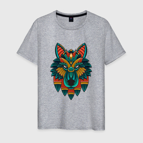 Мужская футболка хлопок с принтом Серьезный волк орнамент в Белгороде, 100% хлопок | прямой крой, круглый вырез горловины, длина до линии бедер, слегка спущенное плечо. | lone | ornament | predator | wolf | волк | волки | животное | орнамент | хищник