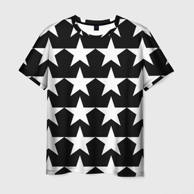 Мужская футболка 3D с принтом Белые звёзды на чёрном фоне в Санкт-Петербурге, 100% полиэфир | прямой крой, круглый вырез горловины, длина до линии бедер | бело чёрные звёзды | белые звёзды | белые звёзды на чёрном фоне | звёзды