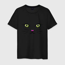 Мужская футболка хлопок с принтом Кошачья мордочка в Белгороде, 100% хлопок | прямой крой, круглый вырез горловины, длина до линии бедер, слегка спущенное плечо. | глаза | голова | кот | кошачья мордочка | кошка | мордочка