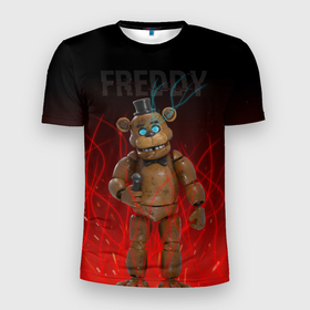 Мужская футболка 3D спортивная с принтом FNAF FREDDY в Екатеринбурге, 100% полиэстер с улучшенными характеристиками | приталенный силуэт, круглая горловина, широкие плечи, сужается к линии бедра | игры | искры | красный | стиль | фнаф | фредди