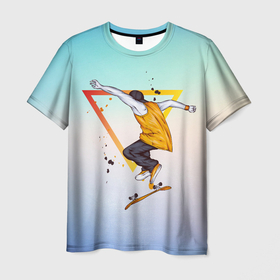 Мужская футболка 3D с принтом Скейтер в Екатеринбурге, 100% полиэфир | прямой крой, круглый вырез горловины, длина до линии бедер | арт | графика | парень | скейт | спорт