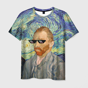 Мужская футболка 3D с принтом Ван Гог   Deal with it в Тюмени, 100% полиэфир | прямой крой, круглый вырез горловины, длина до линии бедер | автопортрет | арт | ван гог | ван гог мем | звезда | звёздная ночь | крутой | мемасик | мемасные очки | очки | очки из мема | пиджак | художник