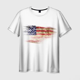 Мужская футболка 3D с принтом USA в Новосибирске, 100% полиэфир | прямой крой, круглый вырез горловины, длина до линии бедер | америка | американский флаг | драный | потертый | текстура | флаг