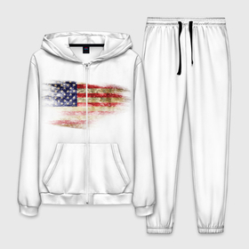 Мужской костюм 3D с принтом USA в Курске, 100% полиэстер | Манжеты и пояс оформлены тканевой резинкой, двухслойный капюшон со шнурком для регулировки, карманы спереди | америка | американский флаг | драный | потертый | текстура | флаг