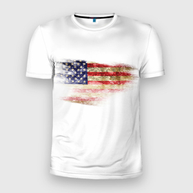 Мужская футболка 3D спортивная с принтом USA в Новосибирске, 100% полиэстер с улучшенными характеристиками | приталенный силуэт, круглая горловина, широкие плечи, сужается к линии бедра | Тематика изображения на принте: америка | американский флаг | драный | потертый | текстура | флаг