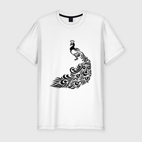 Мужская футболка хлопок Slim с принтом Павлин в Петрозаводске, 92% хлопок, 8% лайкра | приталенный силуэт, круглый вырез ворота, длина до линии бедра, короткий рукав | гребень | длинные перия | жар птица | крылья | павлин | перья | птица | хвост