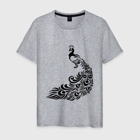 Мужская футболка хлопок с принтом Павлин в Новосибирске, 100% хлопок | прямой крой, круглый вырез горловины, длина до линии бедер, слегка спущенное плечо. | гребень | длинные перия | жар птица | крылья | павлин | перья | птица | хвост