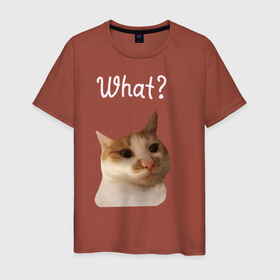 Мужская футболка хлопок с принтом The shusha What? в Новосибирске, 100% хлопок | прямой крой, круглый вырез горловины, длина до линии бедер, слегка спущенное плечо. | cat | shusha | what | кошка | что