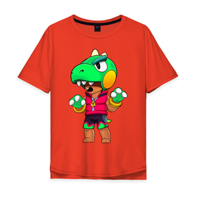 Мужская футболка хлопок Oversize с принтом Леон Динозавр , 100% хлопок | свободный крой, круглый ворот, “спинка” длиннее передней части | brawler | dino | leon | skin | бравлер | дино | леон | скин