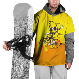 Накидка на куртку 3D с принтом Банан на велосипеде в Тюмени, 100% полиэстер |  | байк | банан | бананчик | велик | велосипед | живой банан | спорт