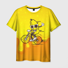 Мужская футболка 3D с принтом Банан на велосипеде в Кировске, 100% полиэфир | прямой крой, круглый вырез горловины, длина до линии бедер | байк | банан | бананчик | велик | велосипед | живой банан | спорт