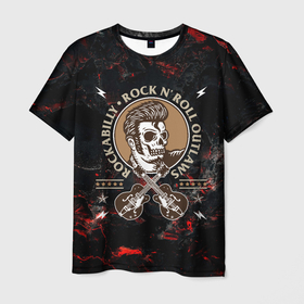 Мужская футболка 3D с принтом Элвис Пресли Rock n roll в Тюмени, 100% полиэфир | прямой крой, круглый вырез горловины, длина до линии бедер | rock n roll | гитары | рок | рокер | рокнрол | рокнролл | череп | элвис пресли
