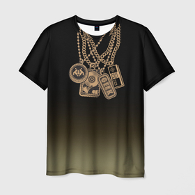 Мужская футболка 3D с принтом Цепочка геймера в Тюмени, 100% полиэфир | прямой крой, круглый вырез горловины, длина до линии бедер | биткоин | винт | гик | жесткий диск | золото | игры | приставка | цепочк | цепь