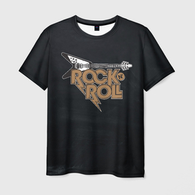 Мужская футболка 3D с принтом Rock n Roll Гитара в Петрозаводске, 100% полиэфир | прямой крой, круглый вырез горловины, длина до линии бедер | rock | rock n roll | roll | гитара | гитарист | музыкант | рок