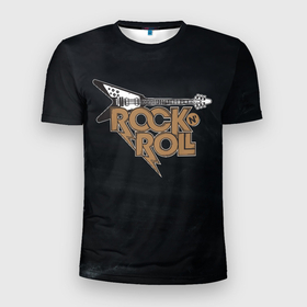 Мужская футболка 3D спортивная с принтом Rock n Roll Гитара в Новосибирске, 100% полиэстер с улучшенными характеристиками | приталенный силуэт, круглая горловина, широкие плечи, сужается к линии бедра | rock | rock n roll | roll | гитара | гитарист | музыкант | рок