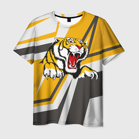 Мужская футболка 3D с принтом Тигр , 100% полиэфир | прямой крой, круглый вырез горловины, длина до линии бедер | дыра | дырка | крупная кошка | разрывает | тигр | тигрица
