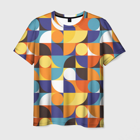Мужская футболка 3D с принтом Геометрия в Петрозаводске, 100% полиэфир | прямой крой, круглый вырез горловины, длина до линии бедер | абстракция | геометрия | квадрат | круг | мозаика | ретро | текстиль | фигуры