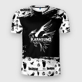 Мужская футболка 3D спортивная с принтом Старшая школа Карасуно , 100% полиэстер с улучшенными характеристиками | приталенный силуэт, круглая горловина, широкие плечи, сужается к линии бедра | anime | haikyu | haikyuu | karasuno | karasuno high | manga | аниме | волейбол | волейбольный клуб | ворон | вороны | карасуно | крылья | лого | логотип | манга | надпись | птица | старшая школа | хаику | хаикую