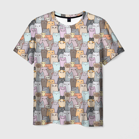 Мужская футболка 3D с принтом Котики , 100% полиэфир | прямой крой, круглый вырез горловины, длина до линии бедер | animals | background | cats | pattern | seals | texture | животные | котики | коты | кошки | паттерн | текстура | фон