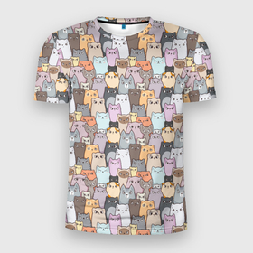 Мужская футболка 3D Slim с принтом Котики , 100% полиэстер с улучшенными характеристиками | приталенный силуэт, круглая горловина, широкие плечи, сужается к линии бедра | animals | background | cats | pattern | seals | texture | животные | котики | коты | кошки | паттерн | текстура | фон