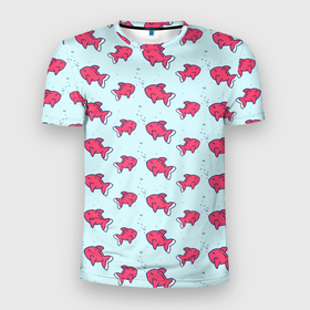 Мужская футболка 3D Slim с принтом РЫБКИ | ПАТТЕРН , 100% полиэстер с улучшенными характеристиками | приталенный силуэт, круглая горловина, широкие плечи, сужается к линии бедра | background | fish | pattern | паттерн | рыбки | рыбы | фон