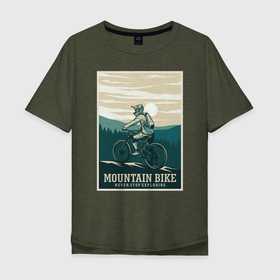 Мужская футболка хлопок Oversize с принтом Покоритель гор в Петрозаводске, 100% хлопок | свободный крой, круглый ворот, “спинка” длиннее передней части | mountain bike | горный велосипед | горы | моунтайн байк | экстремальный спорт | экстрим