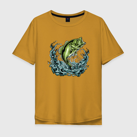 Мужская футболка хлопок Oversize с принтом Мечта рыбака в Белгороде, 100% хлопок | свободный крой, круглый ворот, “спинка” длиннее передней части | охота | рыбак | рыбалка | улов