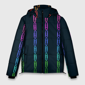 Мужская зимняя куртка 3D с принтом скрепки в Тюмени, верх — 100% полиэстер; подкладка — 100% полиэстер; утеплитель — 100% полиэстер | длина ниже бедра, свободный силуэт Оверсайз. Есть воротник-стойка, отстегивающийся капюшон и ветрозащитная планка. 

Боковые карманы с листочкой на кнопках и внутренний карман на молнии. | геометрический | канцелярия | пыльно розовый | разноцветный | скрепки | ученик | школа