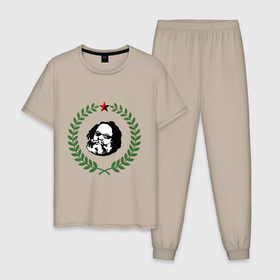 Мужская пижама хлопок с принтом Михаил Бакунин в Петрозаводске, 100% хлопок | брюки и футболка прямого кроя, без карманов, на брюках мягкая резинка на поясе и по низу штанин
 | anarchy | анархия | бакунин | личность | философы