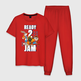 Мужская пижама хлопок с принтом Ready 2 Jam в Новосибирске, 100% хлопок | брюки и футболка прямого кроя, без карманов, на брюках мягкая резинка на поясе и по низу штанин
 | bugs bunny | marvin | space jam | space jam 2 | space jam a new legacy | tasmanian devil | taz | tune squad | vdzabma | багз банни | космический джем | космический джем 2 | космический джем: новое поколение | таз | тасманский дьявол | тюн