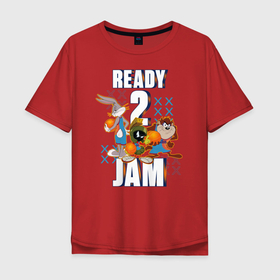 Мужская футболка хлопок Oversize с принтом Ready 2 Jam в Белгороде, 100% хлопок | свободный крой, круглый ворот, “спинка” длиннее передней части | bugs bunny | marvin | space jam | space jam 2 | space jam a new legacy | tasmanian devil | taz | tune squad | vdzabma | багз банни | космический джем | космический джем 2 | космический джем: новое поколение | таз | тасманский дьявол | тюн