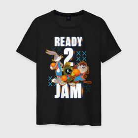 Мужская футболка хлопок с принтом Ready 2 Jam в Тюмени, 100% хлопок | прямой крой, круглый вырез горловины, длина до линии бедер, слегка спущенное плечо. | Тематика изображения на принте: bugs bunny | marvin | space jam | space jam 2 | space jam a new legacy | tasmanian devil | taz | tune squad | vdzabma | багз банни | космический джем | космический джем 2 | космический джем: новое поколение | таз | тасманский дьявол | тюн